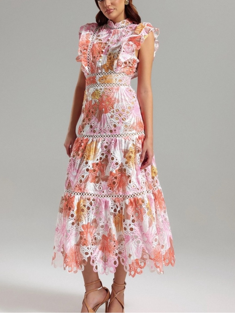 Dalia Macphee Floral Sleeveless Midi Dress